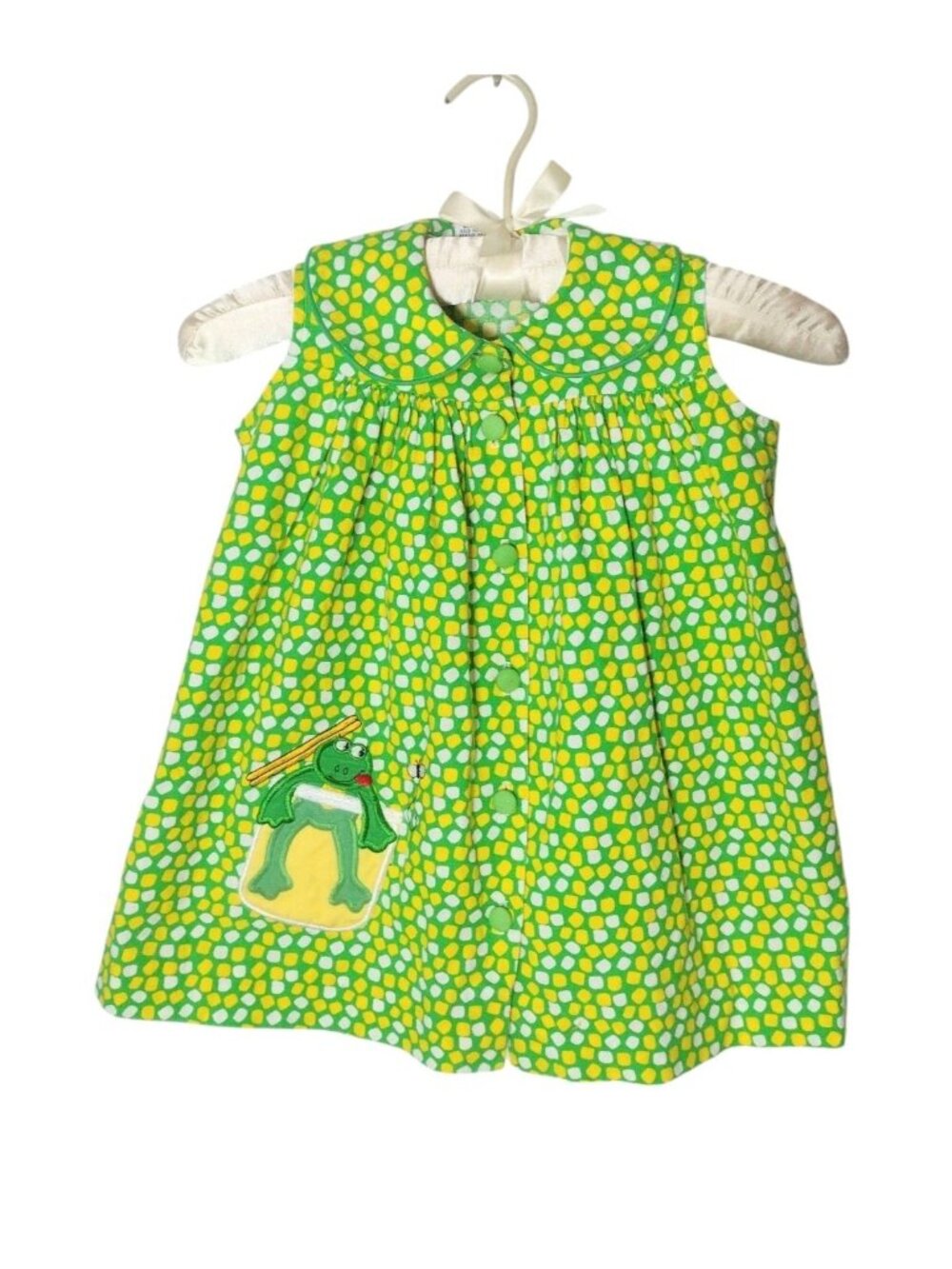 Austin & Ashley Girls Cotton Dress 4T Button Up Frog In Jar Fun Peter Pan Collar